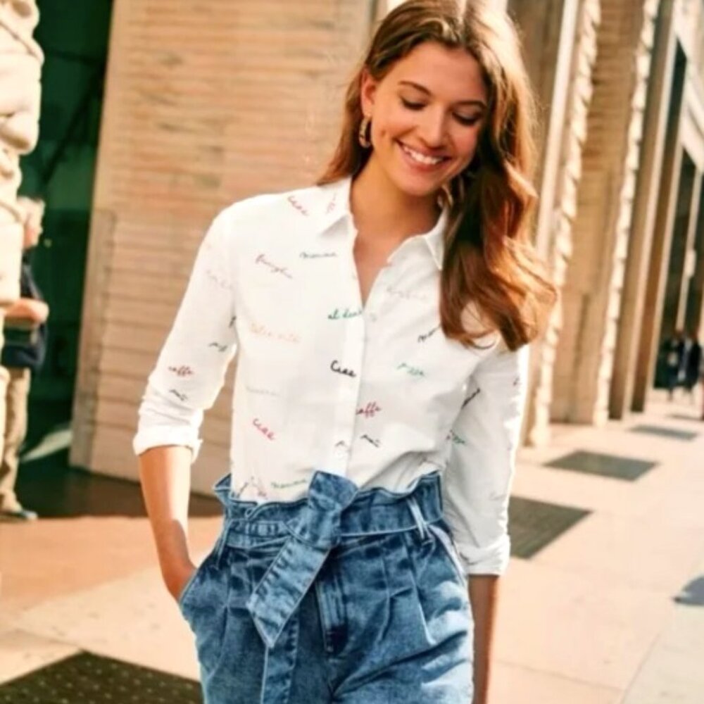 Sezane pierro demain printed organic cotton button down shirt